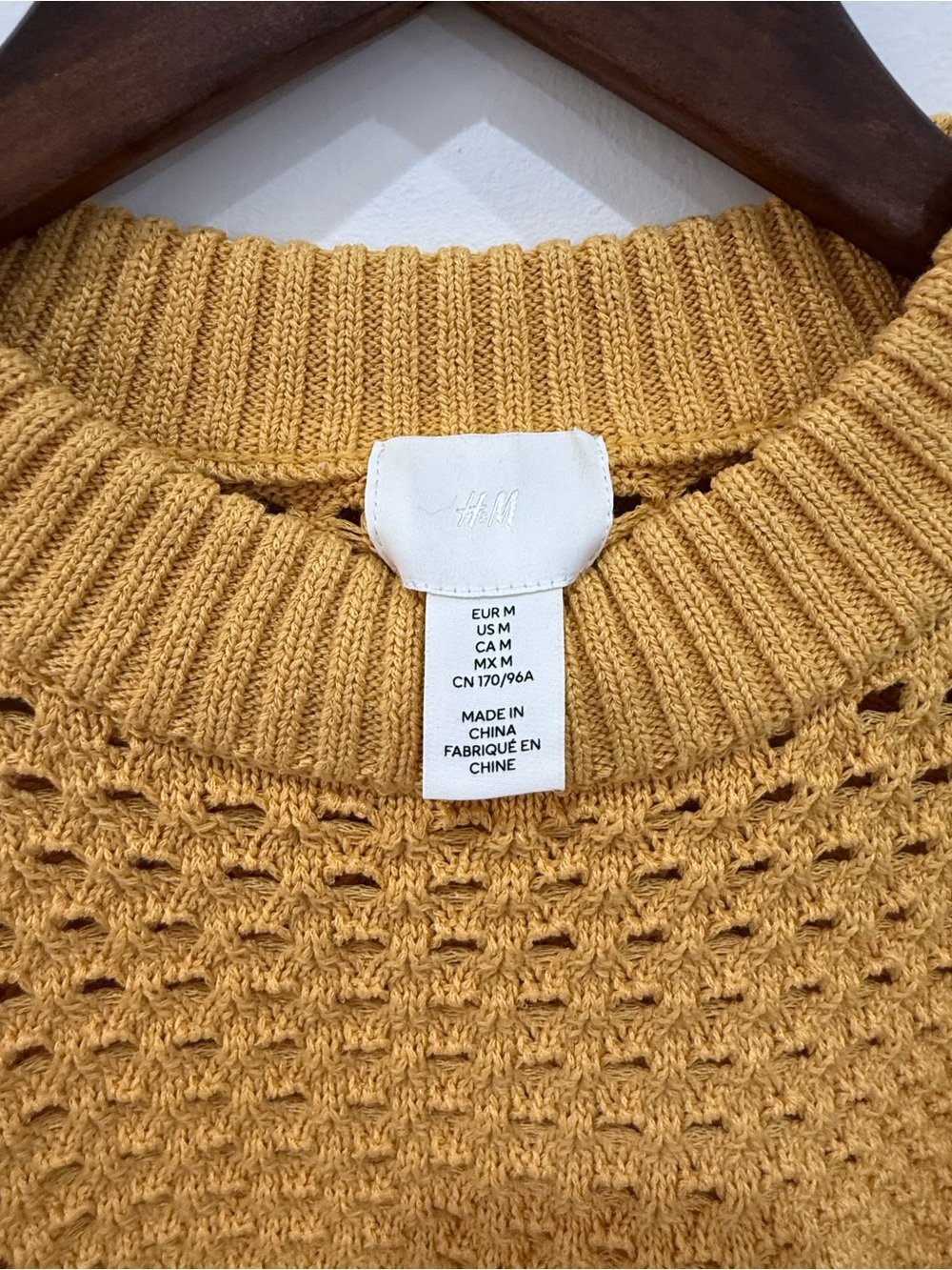 H&M Open-Knit Cropped Crew Sweater - Mustard - Picture 3 of 3